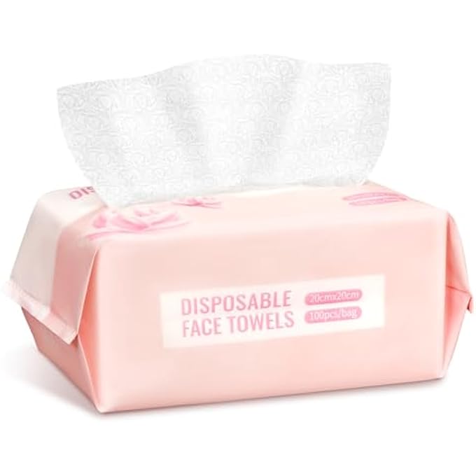 FXKS 100 COUNT FACE TOWELS,SUPER SOFT AND THICK FACE CLEANSING TOWELETTES FOR SENSITIVE SKIN, DISPOSABLE FACIAL TOWELS FOR MAKEUP REMOVAL AND CLEAN SKIN,BIODEGRADABLE FACIAL TOWEL - Image 1